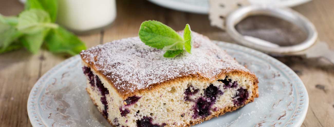 A piece of cranberry cake garnished with mint leaves