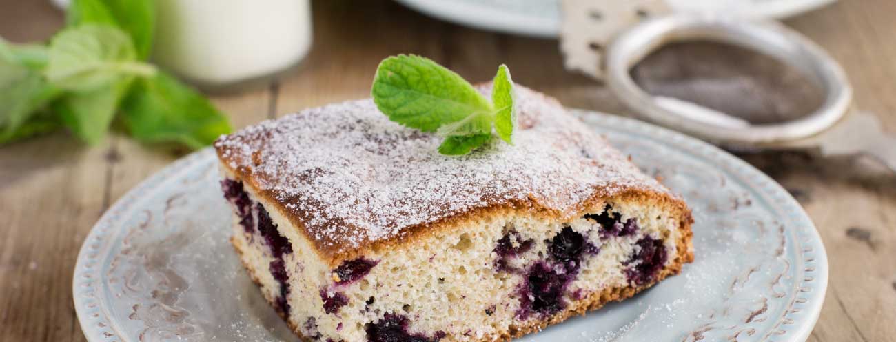 Ein Stück Preiselbeere-Torte garniert mit Minze-Blätter